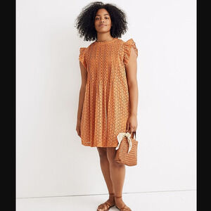 Madewell Eyelet Ruffle-Sleeve Pintuck Mini Dress